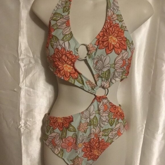 Shein Floral Flower Cutout Push up One Piece Swimsuit Bikini L - Picture 8 of 10